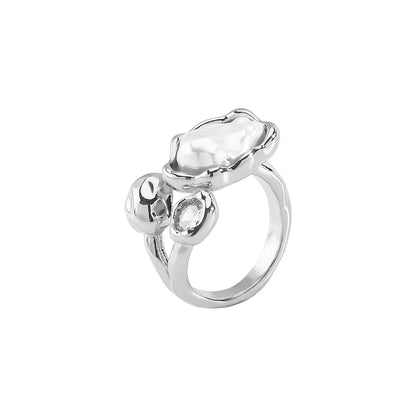 Vintage Baroque Pearl Ring Open Rings for Women 2025 Fashion Metal Irregular Geometric Pearl Ring with Zircon Wedding Jewelry