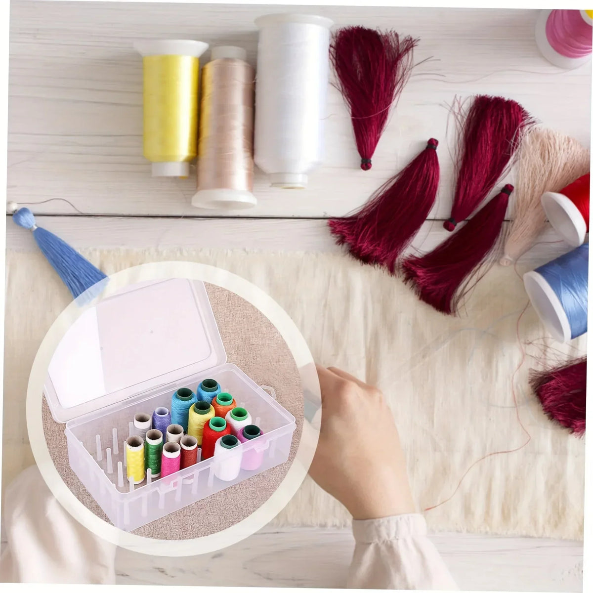 42 Roll Sewing Thread Storage Box, Transparent PP Plastic embroidery Sewing Set Storage Box, Portable Large Capacity