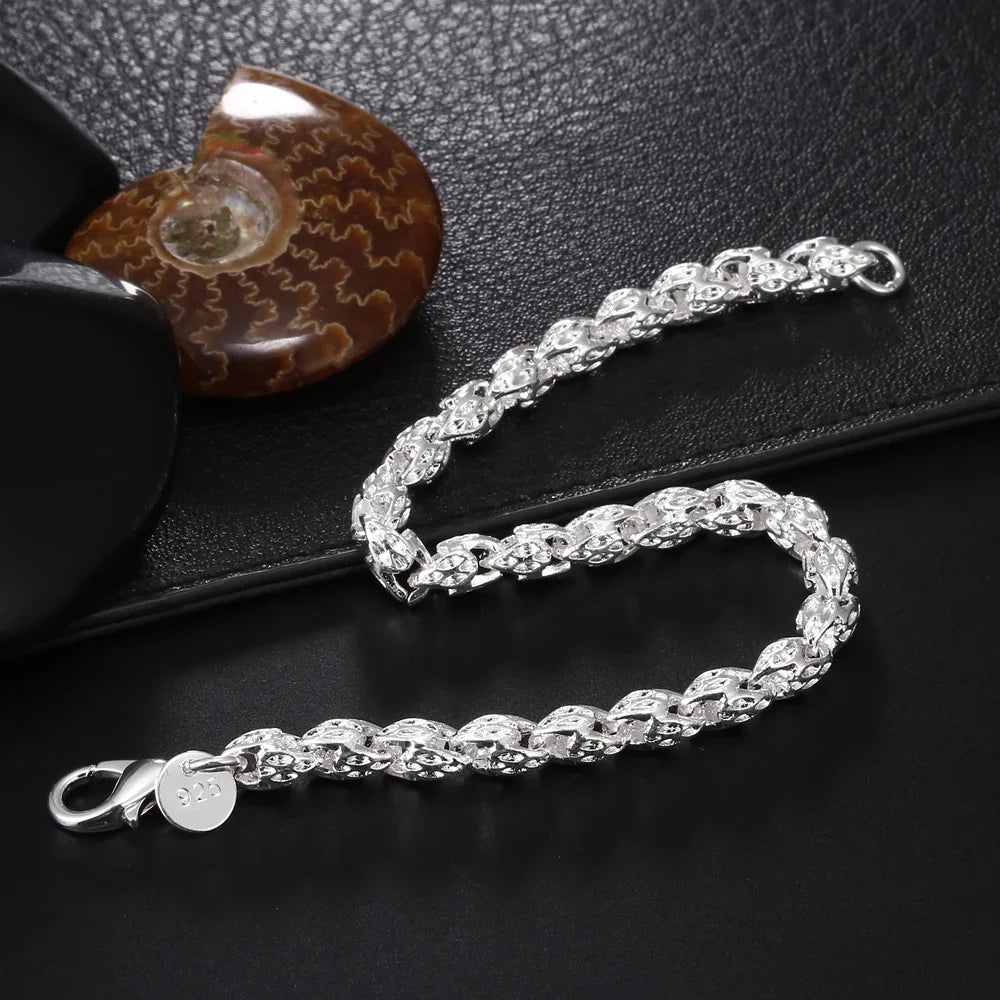 Fine Noble 925 Sterling Silver Solid Chain Bracelet For Women Men Charm Party Gift Wedding party Fashion Jewelry - LH025