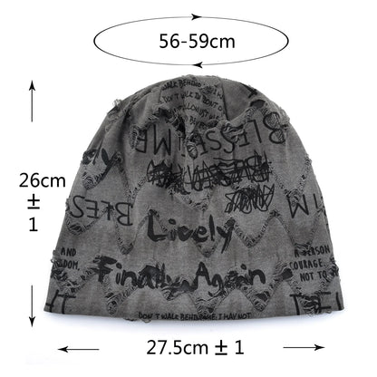 Letter Print Beanie Hats For Women Men Vintage Distressed Cracked Design ​Wasteland Style Spring Summer Warm Fleece-lined Win