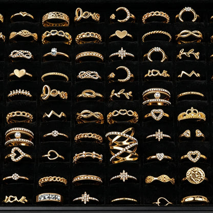 20/30/50Pcs/Lot Elegant Bohemia Heart Moon Rings Set For Women Mix Style Fashion Jewelry For Birthday Daily Wear