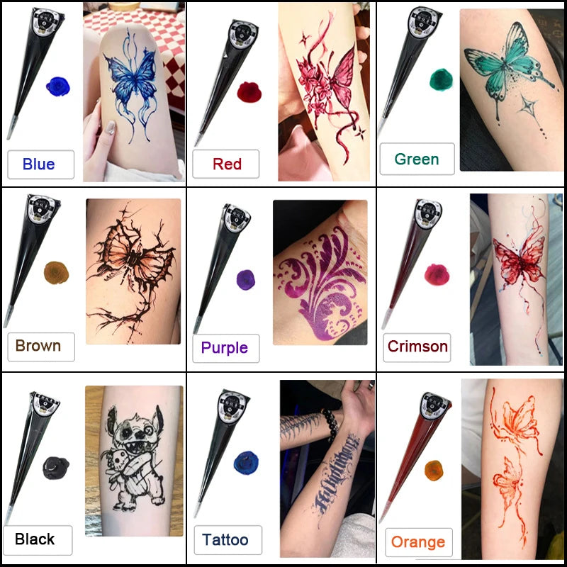 Henna Temporary Tattoo Non-Toxic Cone Body Paint Brown Tattoo Paste Waterproof Body Art Cream For Skin Decoration Festival Bo