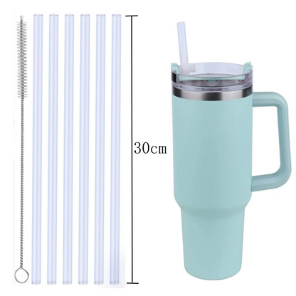 Reusable Straw with Cleaning Brush Plastic Replacement Straw Compatible with Stanley 40 oz 30 oz Cup Tumbler - 6straws1brush 