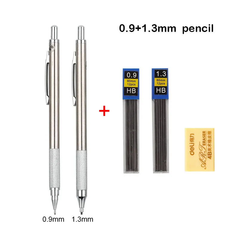 Mechanical Pencil Set 0.3 0.5 0.7 0.9 1.3 2.0mm Full Metal Art Drawing Painting Automatic Pencil with Leads Office School Sup