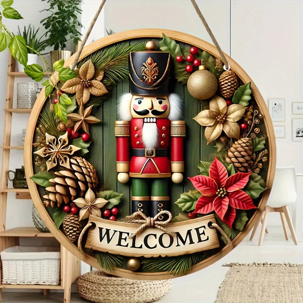 Vintage Christmas Nutcracker Decorative Wall Hanging Sign - Manufactured Wood Welcome Plaque with Nutcrackers Theme, Multipur