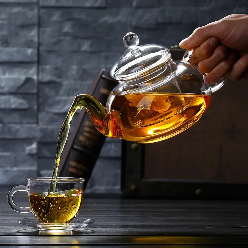 JUSTINLAU 400/1000ML Filterable Heat-resistant Thickened Glass Teapot High Borosilicate Glass Flower Tea Pot Glass Tea Pot Se