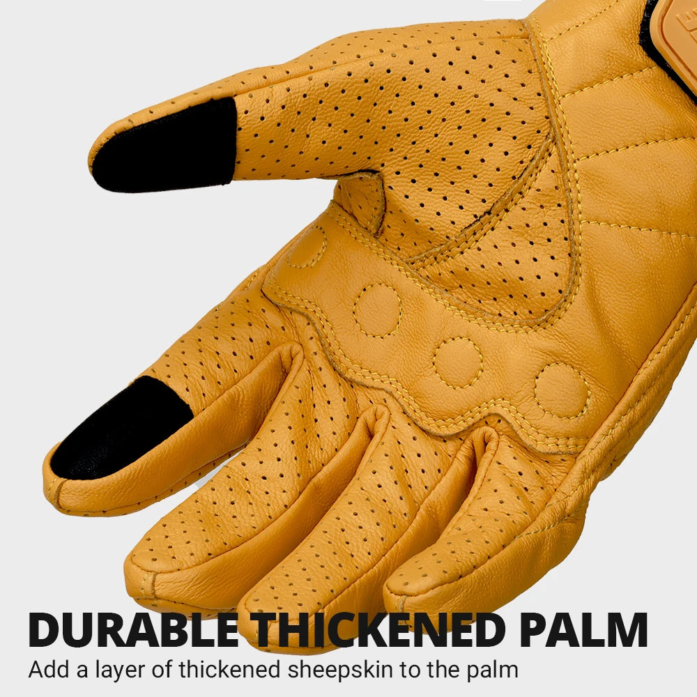 ​Vintage Leather Motorcycle Gloves Summer Breathable Unisex Biker Gloves With Anti-Slip Ventilation Design Motorbike Ride Glo