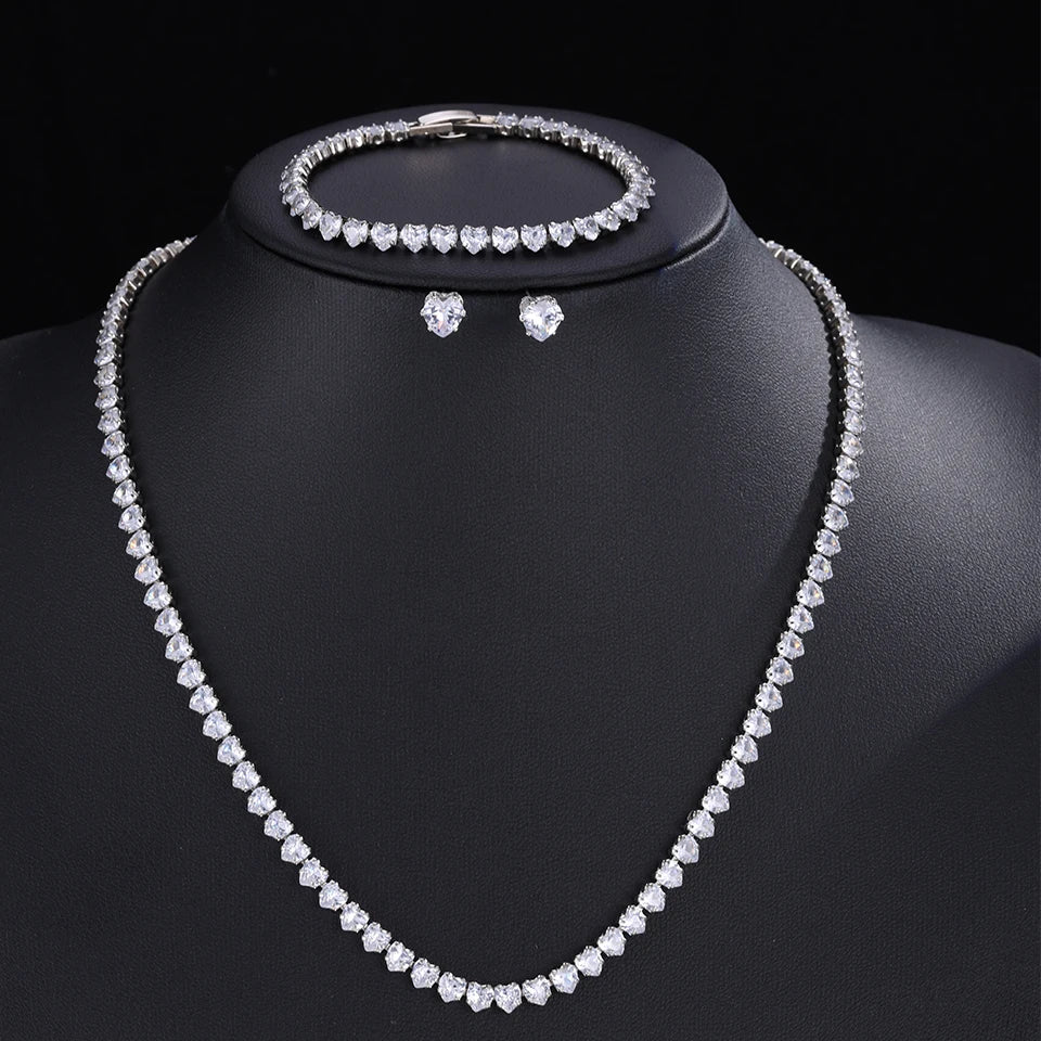 ZAKOL Gorgeous Buling AAA Clear Round Cubic Zirconia Wedding Bridal Necklace Earrings Party Jewelry Set for Women - Sliver Co