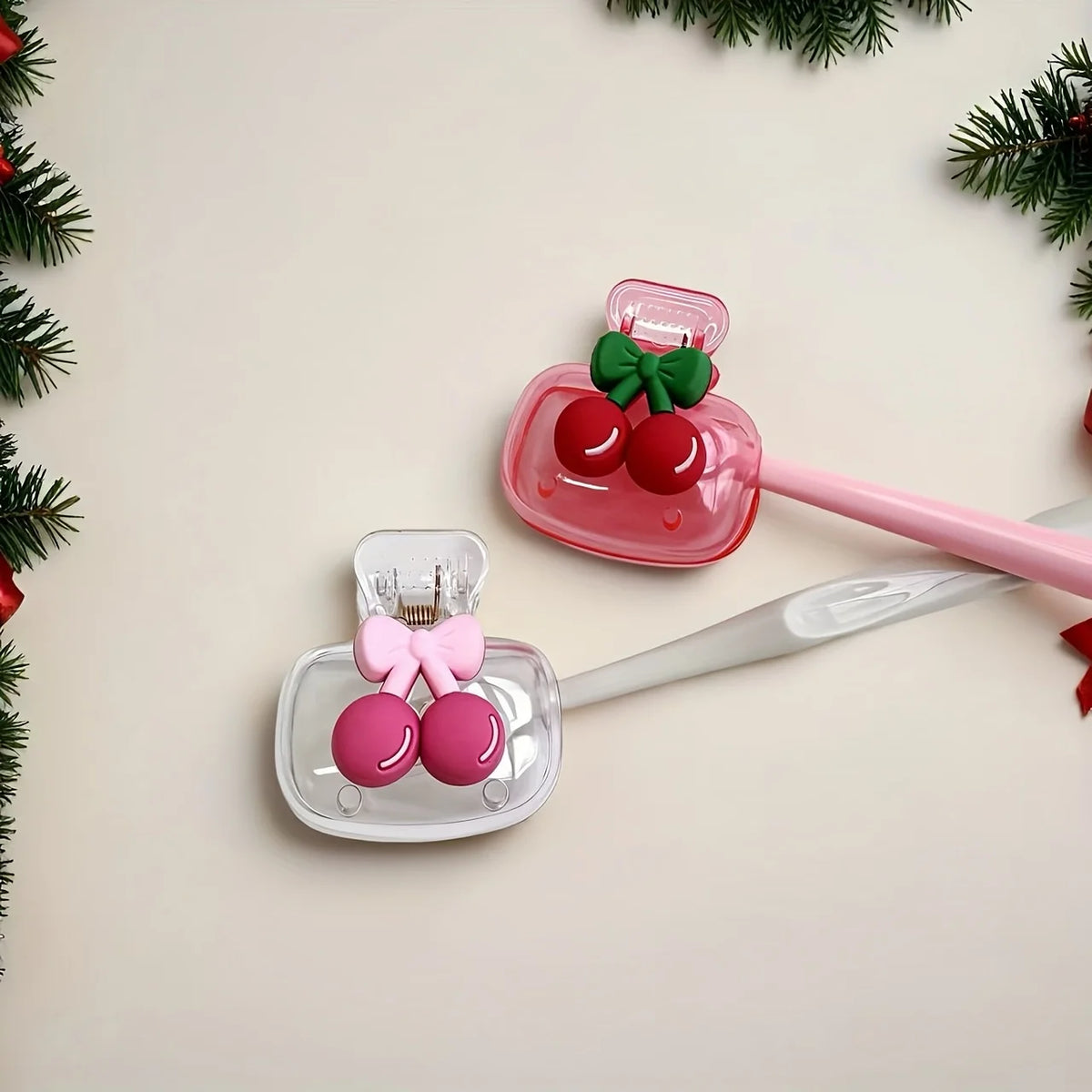 Cute Cherry Design Toothbrush Holder, Cherry Pattern, Protects Toothbrush Head, Features Dual Holes for Drainage and Ventilat