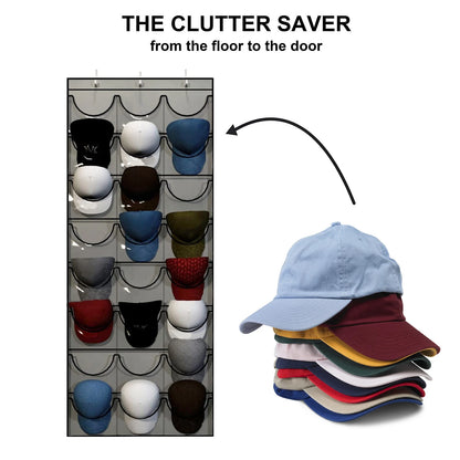 Hat Storage Holder Organizer 24 Clear Pockets Protect Hat Rack Door Hanging Holder Hanger Storage Rack for Baseball Caps Bedr