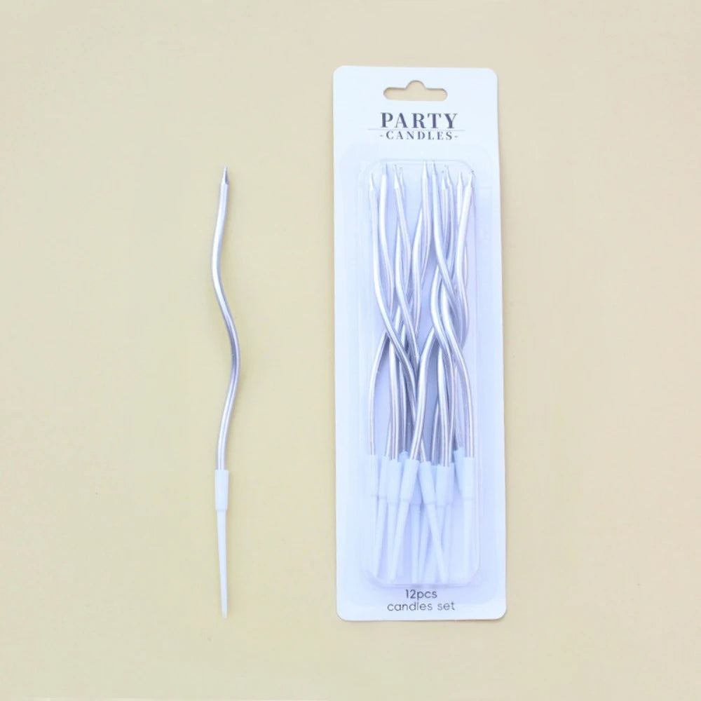 12/48pcs/1case Birthday Candles Spiral Cake Candles Long Thin Cake Candles For Wedding Party And Cake Decoration - 12PC Silve