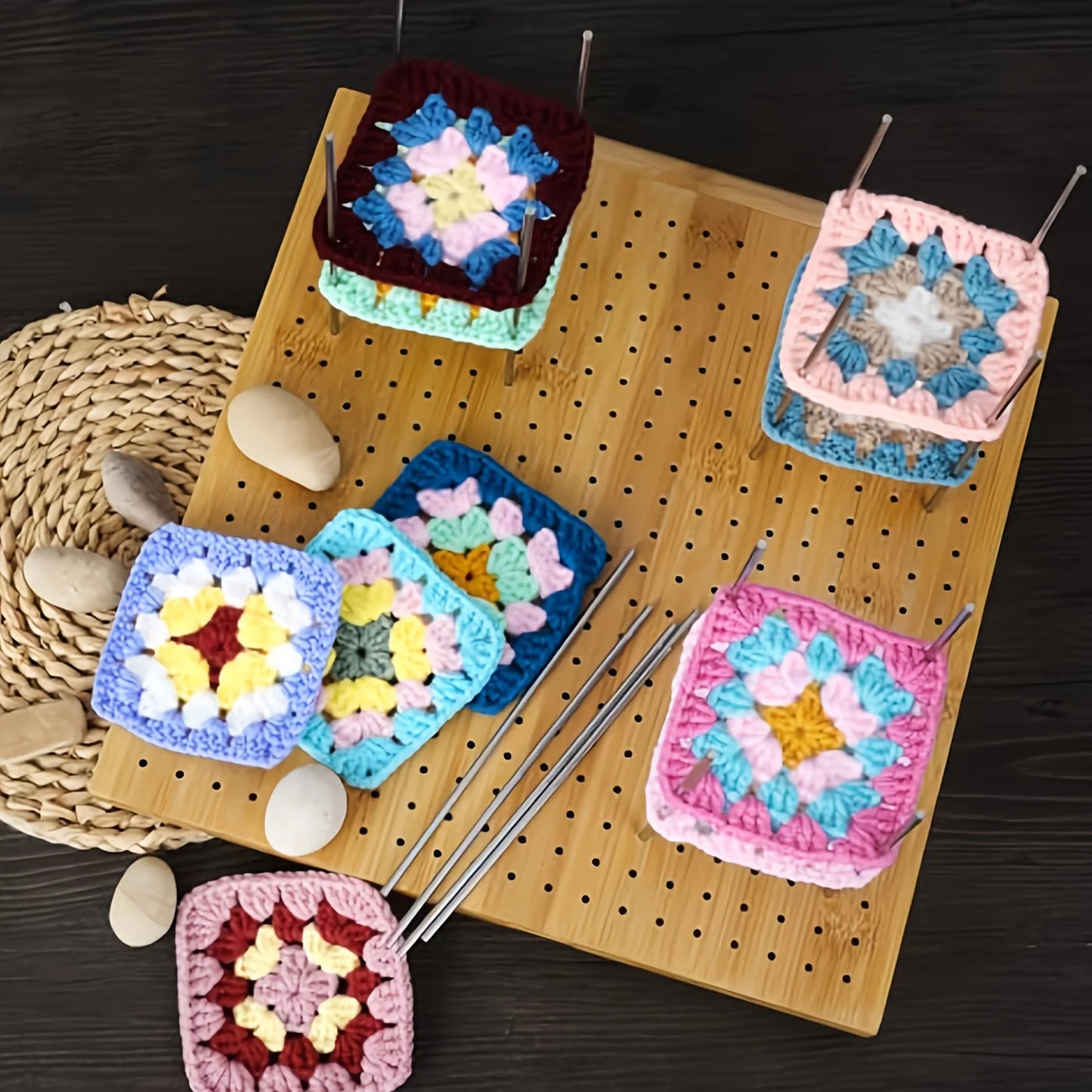 Crochet Block Plate, Block Plate for Crochet Weaving, Bamboo Grid Block Plate for Crochet Projects, Crochet Accessory Gift