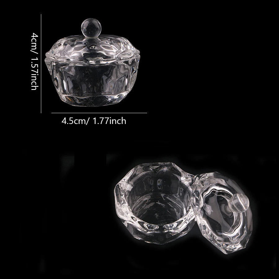 Nail Art Glass Cup with Lid for Acrylic Liquid, Brush Cleaner, Nail Art Dappen Dish