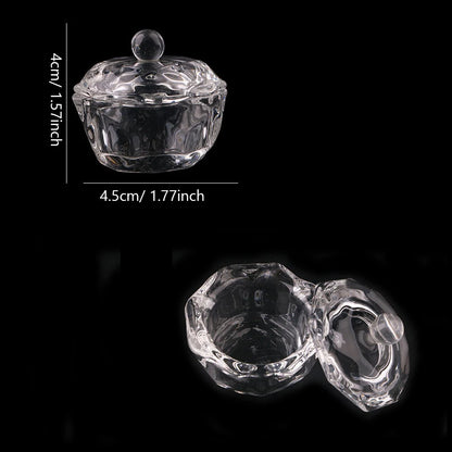 Nail Art Glass Cup with Lid for Acrylic Liquid, Brush Cleaner, Nail Art Dappen Dish