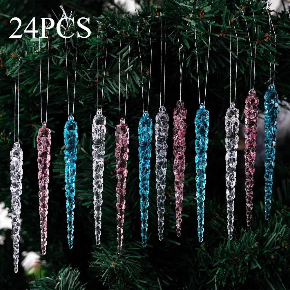 24 pieces of creative Christmas acrylic simulated icicles Christmas tree hanging decorations, suitable for Christmas home dec