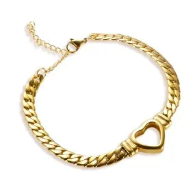Stainless Steel Heart-shaped Ladies Elegant Bracelet For Women Crystal Bangle - F1 Gold