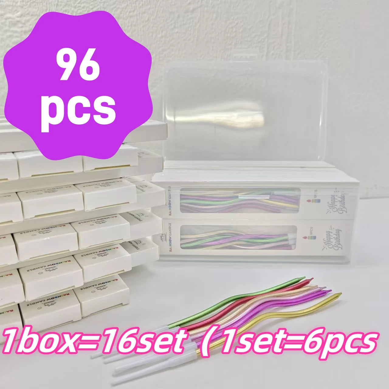 12/48pcs/1case Birthday Candles Spiral Cake Candles Long Thin Cake Candles For Wedding Party And Cake Decoration - 1boxColorf