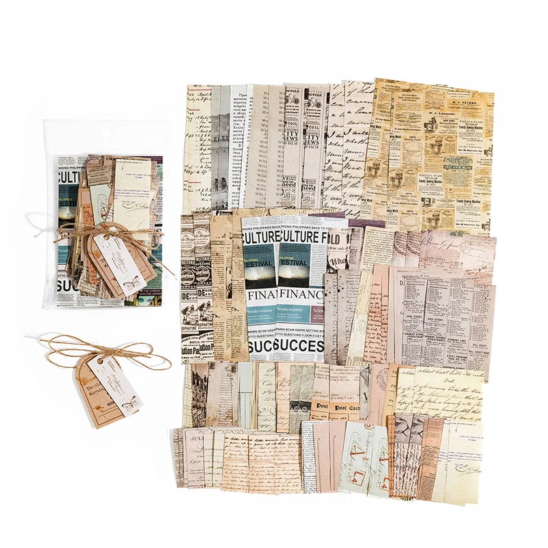 JIANQI 100pcs/pack Decor Scrapbook Vintage Materials Paper Combo Kit DIY Junk Journal Collage Photo Album Retro Background pa