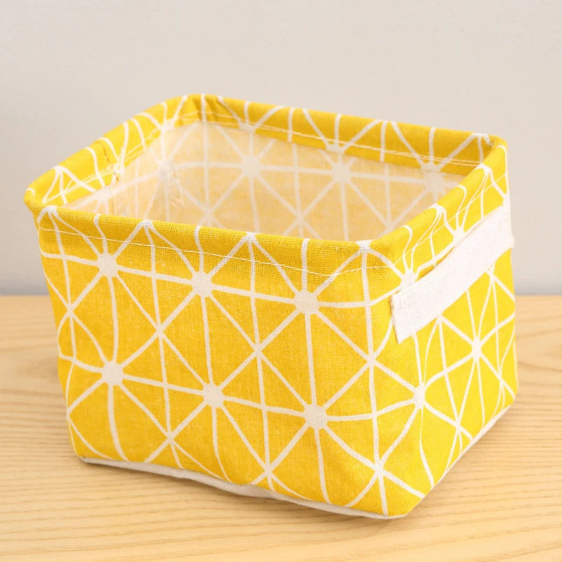 Random Cotton Hemp Storage Basket with Handheld Printed Tabletop, Miscellaneous Sorting Cabinet, Small Clothing, Fabric Stora