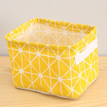 Random Cotton Hemp Storage Basket with Handheld Printed Tabletop, Miscellaneous Sorting Cabinet, Small Clothing, Fabric Stora