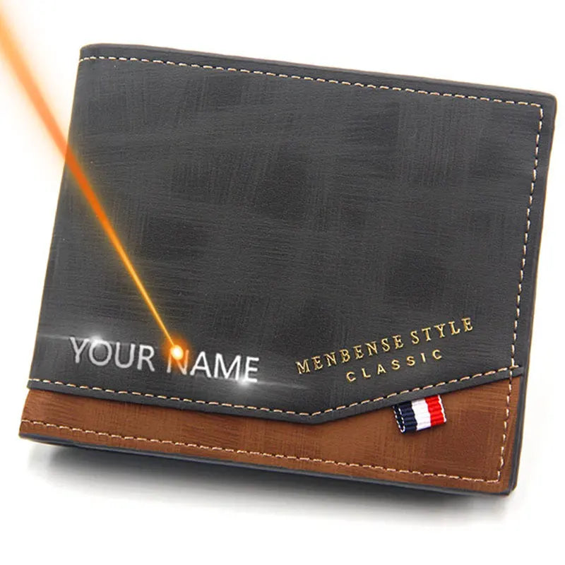 Free Name Engraving Men Wallets Slim Coin Pocket Photo Holder New Short Small Male Wallet Card Holder Frosted Leather Men Pur