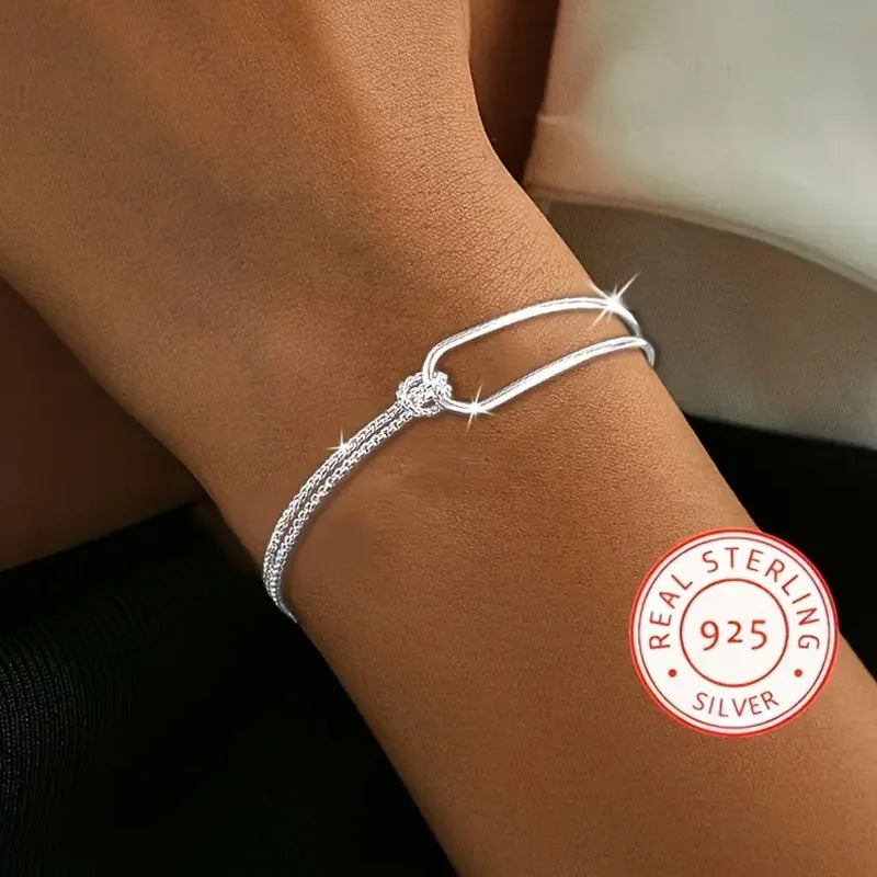 New S925 Silver Minimalist Geometric Collage Bracelet Women's Jewelry Exquisite and Elegant for Birthday and Christmas Gifts 