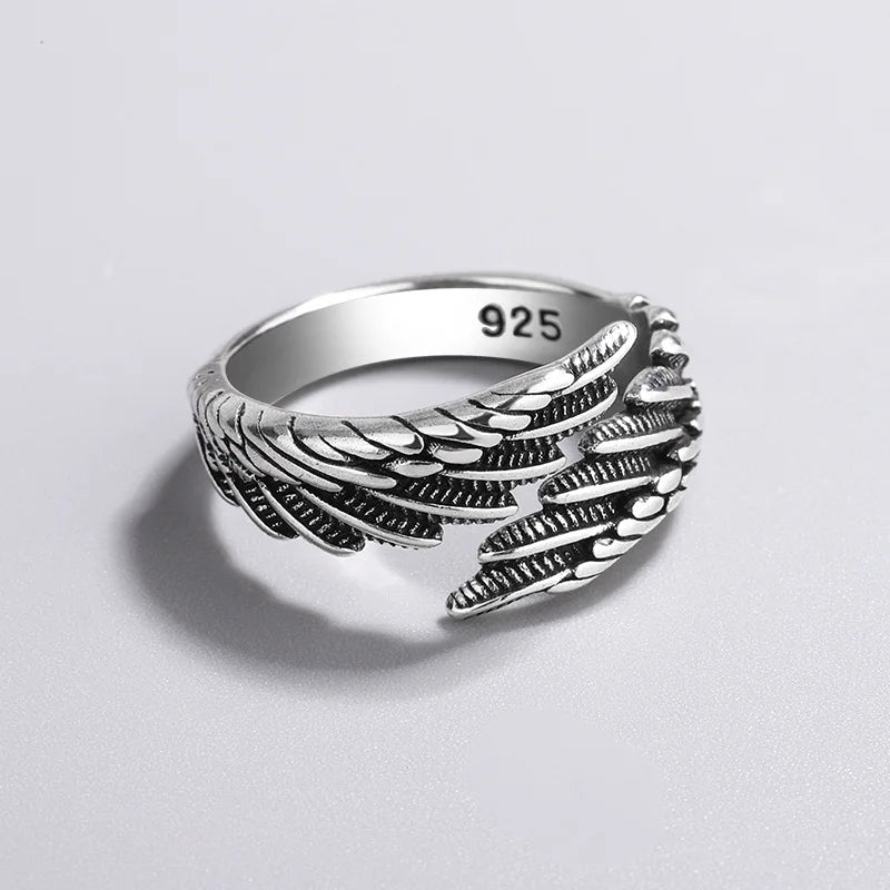 925 Sterling Silver Angel Wing Feather Adjustable Rings For Women Engagement Wedding Luxury Jewelry Accessories Jewellery - W