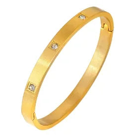 Stainless Steel With Zirconia Bracelet Bangle Simple Jewelry - B30 Gold