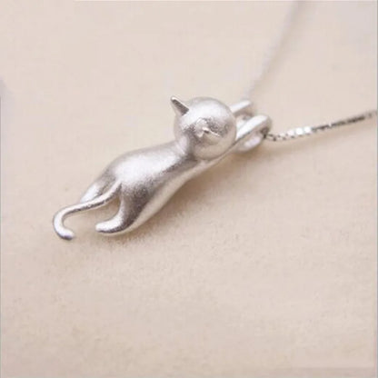 Popular 925 Sterling Silver Jewelry Fashion Simple Animal Cute Kitty Clavicle Chain Pendant Cat Necklaces XL003 - Silver