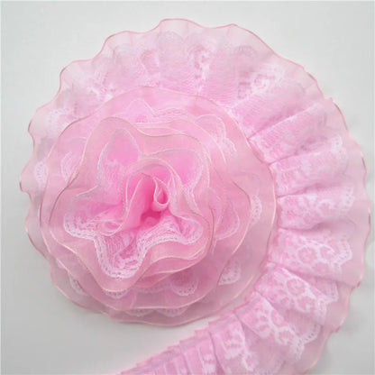 Lace Trim, 2 Yards Wide Pleated Organza Trim, Sewing Lace Trim for Scrapbooking, DIY Crafts, Wedding Decor Accessories - Pink