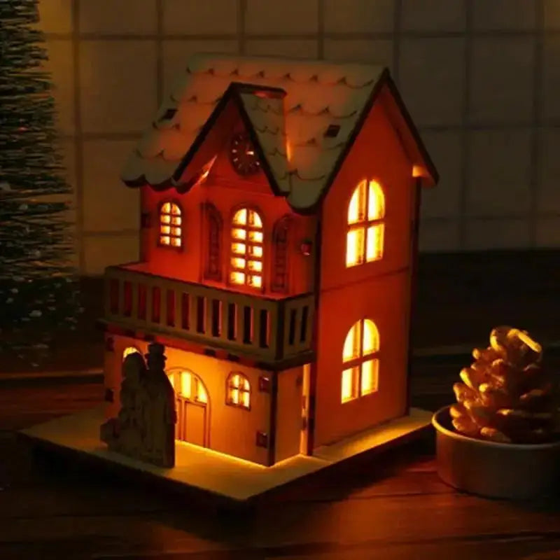 Christmas LED Light Wooden House Luminous Cabin Merry Christmas Decorations For Home DIY Xmas Tree Ornaments Kids Gift New Ye