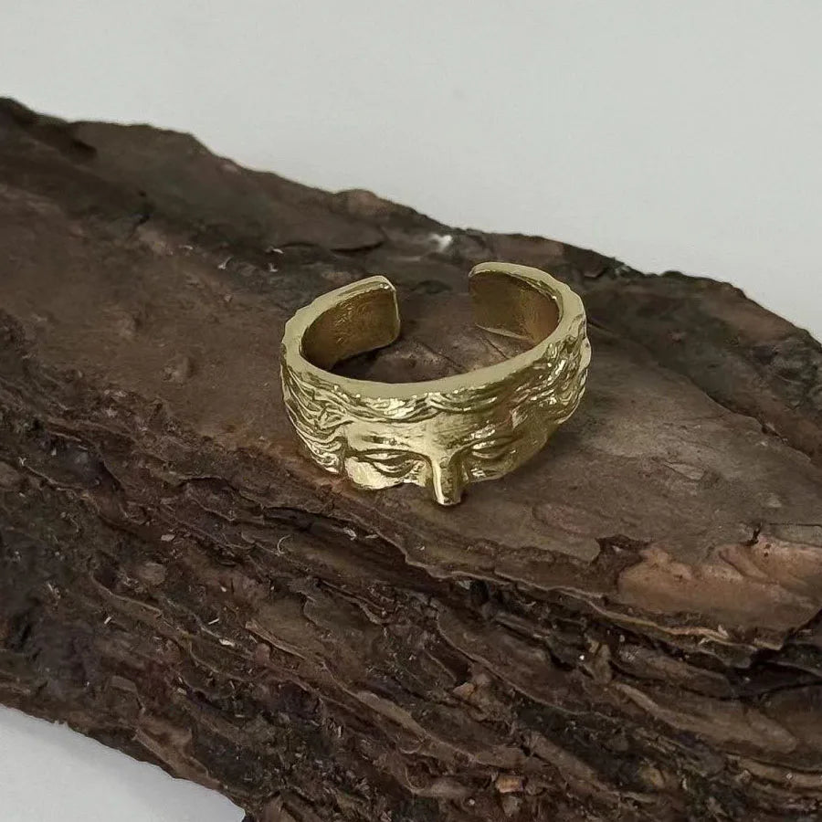 Creative Venus Half Mask Ring For Men Vintage Carving Opening Adjustable Ring Fashion Jewelry Gifts - gold