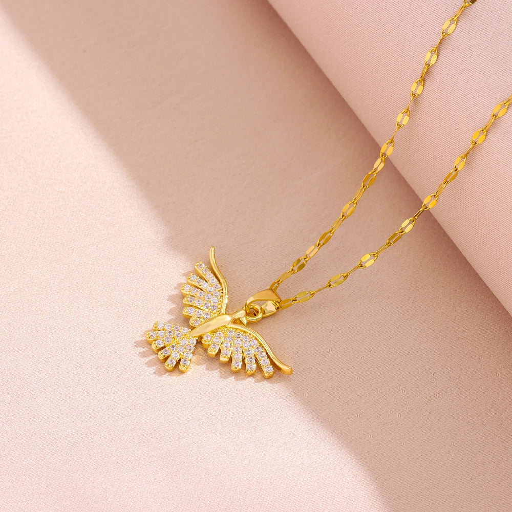 New Sparkly 18K Gold Plated Vintage Phoenix Pendant Necklaces For Women Retro Style Female Daily Wear Stainless Steel Neck Ch