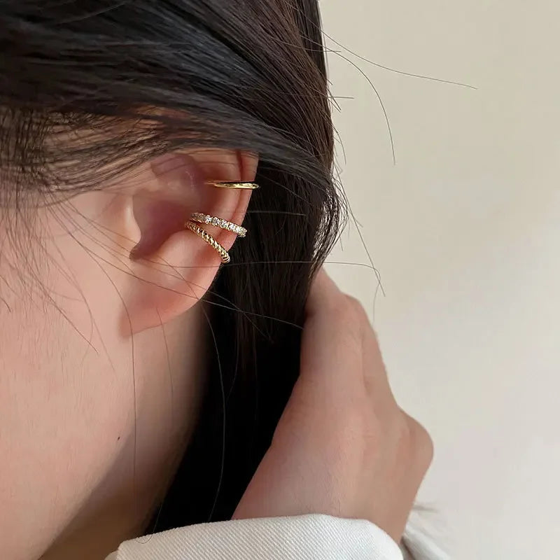 LATS Clips Earrings for Women Unisex Minimalist Fashion Cartilage Hoop Earings Set Ear Cuff Fake Piercing Clip on Ear Jewelry