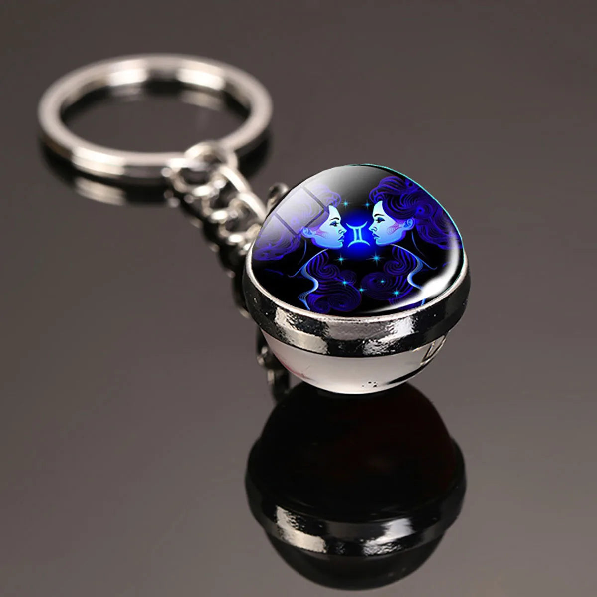 12 Constellation Key Chain Luminous Double Sided Glass Ball Pendant 12 Zodiac Key Chain Fashion Birthday Gift for Men and Wom