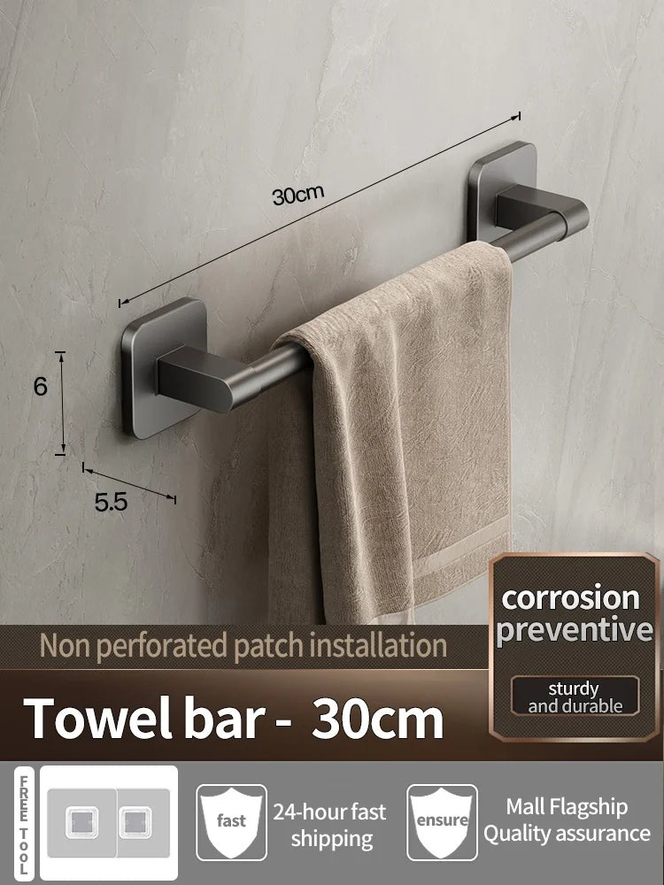 No Need To Drill Walls For Installation Bathroom Towel Bar/Hook/Towel Rack/Kitchen Rag Rack Bathroom Accessories - Gray Towel