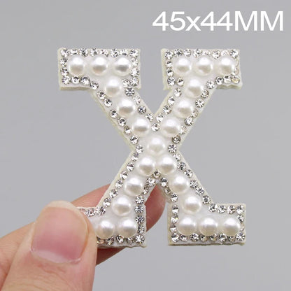 26 English Letters Pearl Rhinestone Patches For Clothes A-Z Alphabet Pearl Rhinestones Applique Sew On/Glue On Patches DIY Na