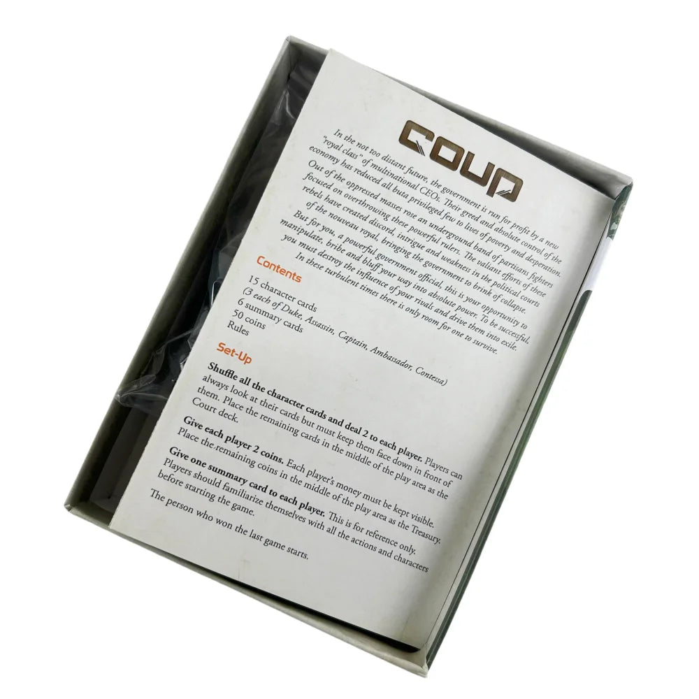 Boards and Cards | Coup | Card Game | Ages 14+ | 2-6 Players | 15 Minute Playing Time