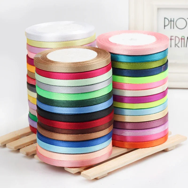 New (25 Yards/lot) 1/4''6mm Single Face Silk Satin Ribbon Wedding Decorative Ribbons Christmas Gift Wrap DIY Handmade Materia