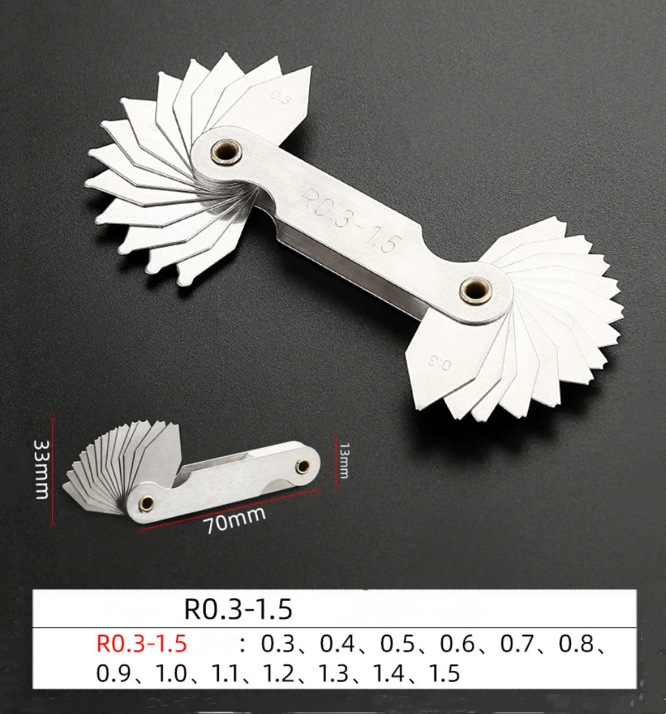 Measuring Tool for Radius Gauge 0.3-7mm High-Precision R-Gauge R7.5-15mm/R15.5-25mm/R25-50mm Arc Radius Measuring Tool Arc Ru