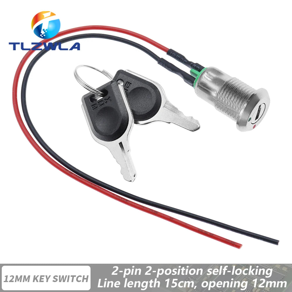 1PCS 12mm Zinc Alloy Electronic Key Switch With 2 Keys ON OFF Phone Lock Security Power Button Tubular Terminals 2 Position 1
