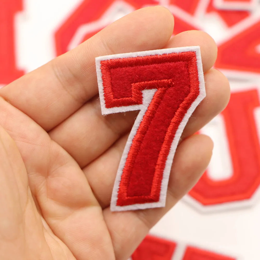 Red A-Z 0-9 English Number Letters Alphabet Towel Embroidered Patches For Clothing Bags Jacket Iron On Accessories DIY Logo N