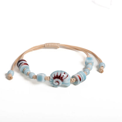 Handmade Ceramic Seashell Bracelet Adjustable Vintage Ocean Style Minimalist Jewelry Gift for Couples 154 - S00154H