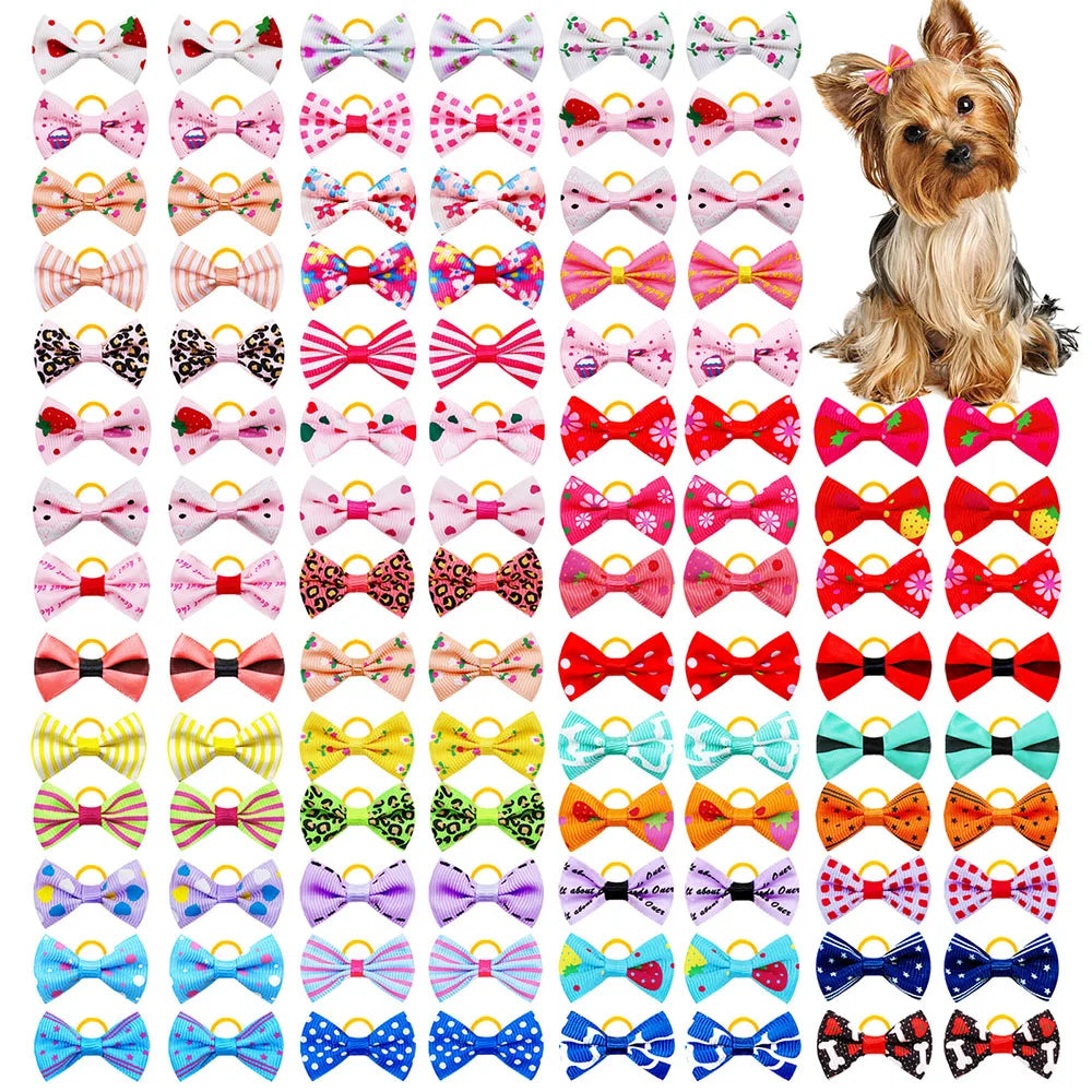 30PCS Dog Bow With Rubber Band Dog Hair Accessories Handmade Movable Puppy Bows For Dogs and Cats Cute Pet Accessories - mix 