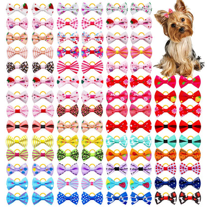 30PCS Dog Bow With Rubber Band Dog Hair Accessories Handmade Movable Puppy Bows For Dogs and Cats Cute Pet Accessories - mix 