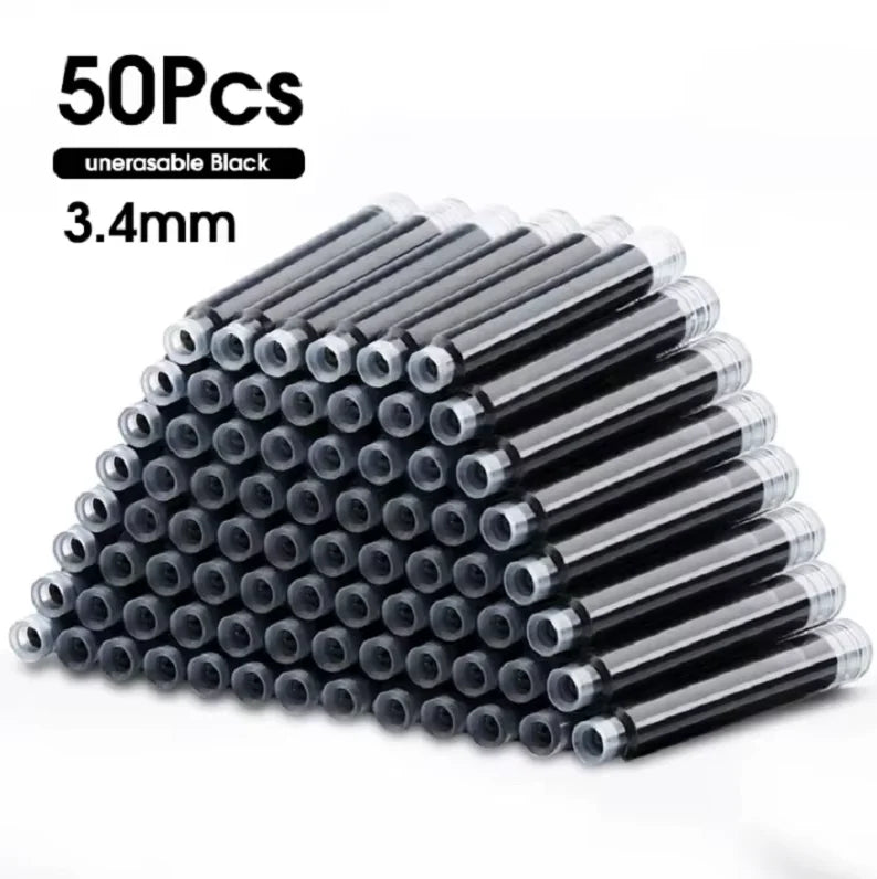 50pcs Fountain Pen Ink Cartridge Refills Bottle Disposable 3.4mm Bore Diameter School Office Stationery Supplies Calligraphy 