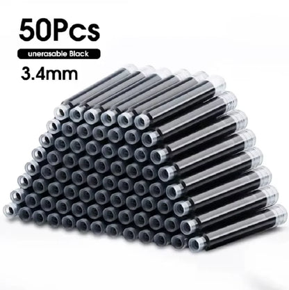 50pcs Fountain Pen Ink Cartridge Refills Bottle Disposable 3.4mm Bore Diameter School Office Stationery Supplies Calligraphy 