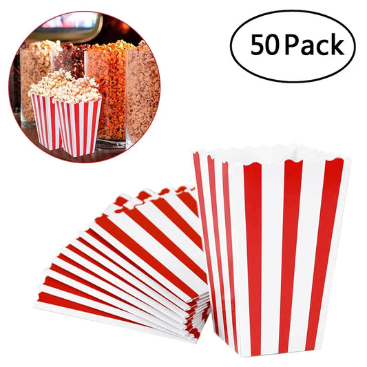 20/50pcs Popcorn Box Buckets Fries Cup Movie Night Kids Birthday Party Favors Snack Container Bag Wedding Christmas Supplies