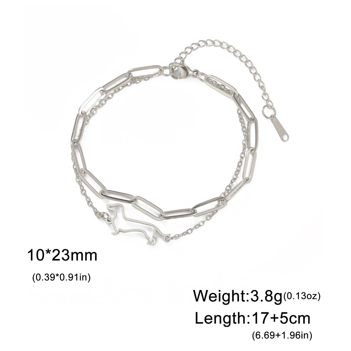 Cute Dachshund Dog Stainless Steel Bracelet for Women's Valentine's Day Commemorative Day Jewelry and Gift - Steel color G
