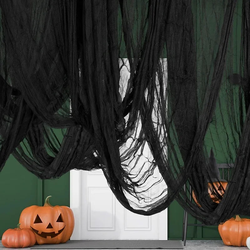 76x183cm Halloween Decorations Black Creepy Gauze Cloth Window Table Door Net Spooky Fancy Dress Party Haunted House Wall Dec